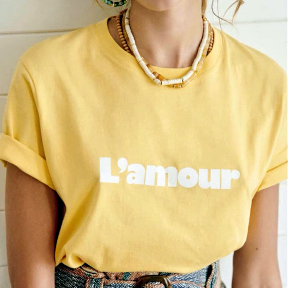 Yellow Summer Clothing - French Retro Letters Printing Female Elegant
