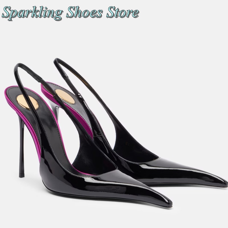 Summer Clothing Ladies - New Black Patent High Heels Patchwork