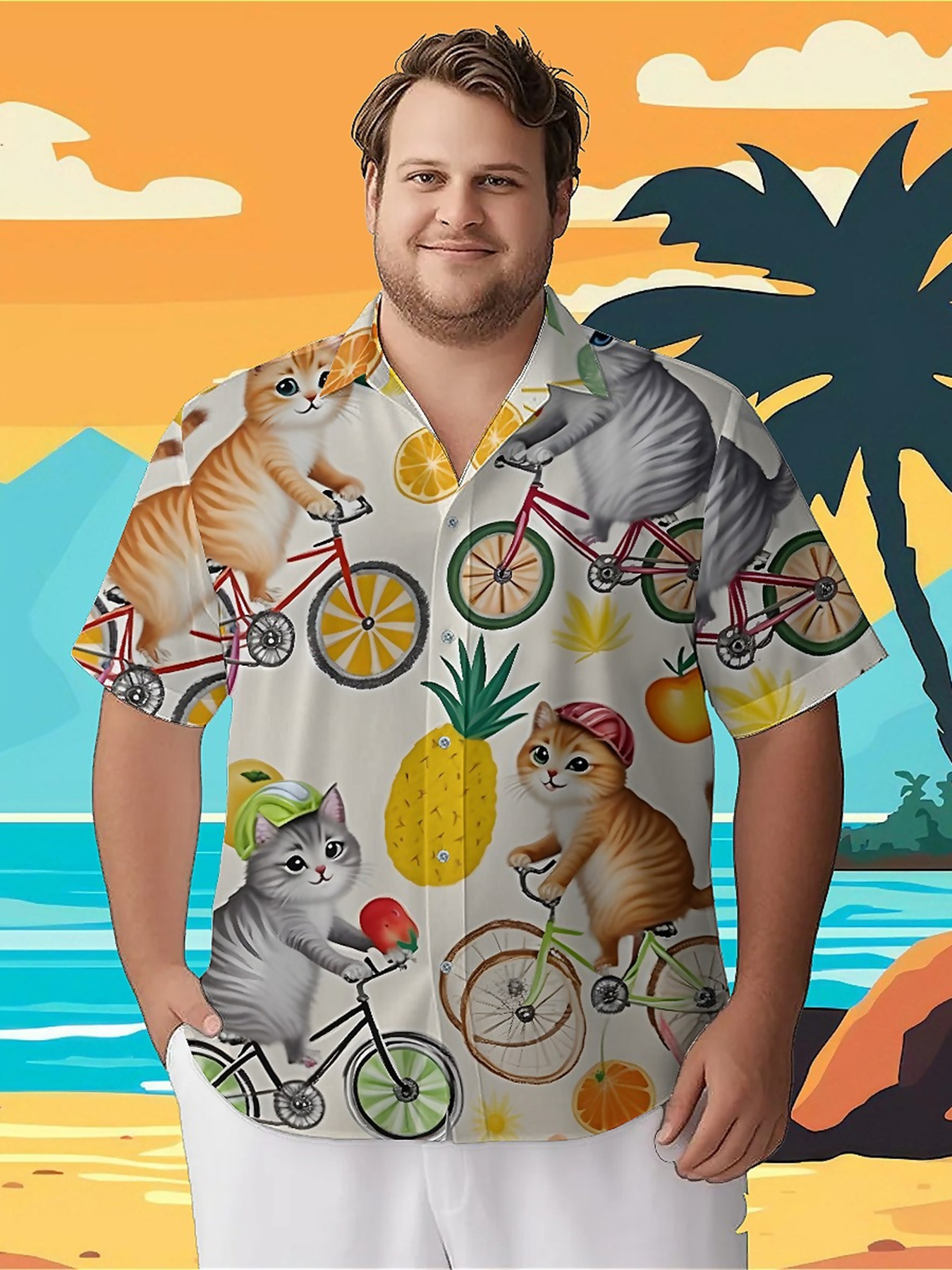 Summer Clothing Plus Size - Men's Plus Size Hawaiian Shirts Cat