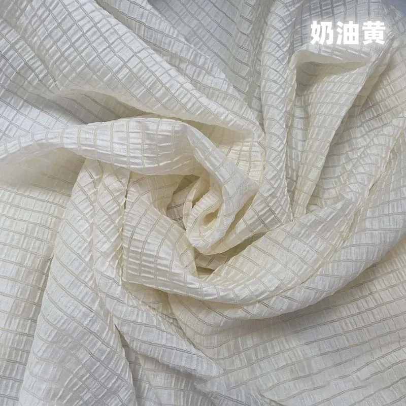 Yellow Summer Clothing - Cream Yellow Checkered Fabric Soft Breathable