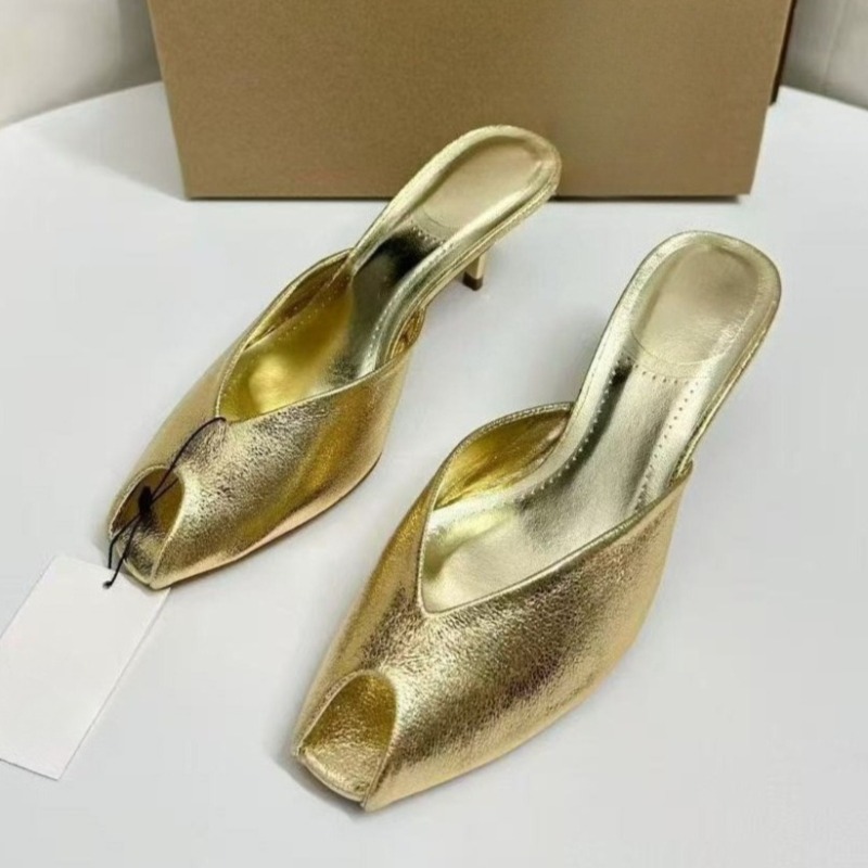 Summer Clothing Ladies - Shiny Gold Women Mules Shoes Shallow