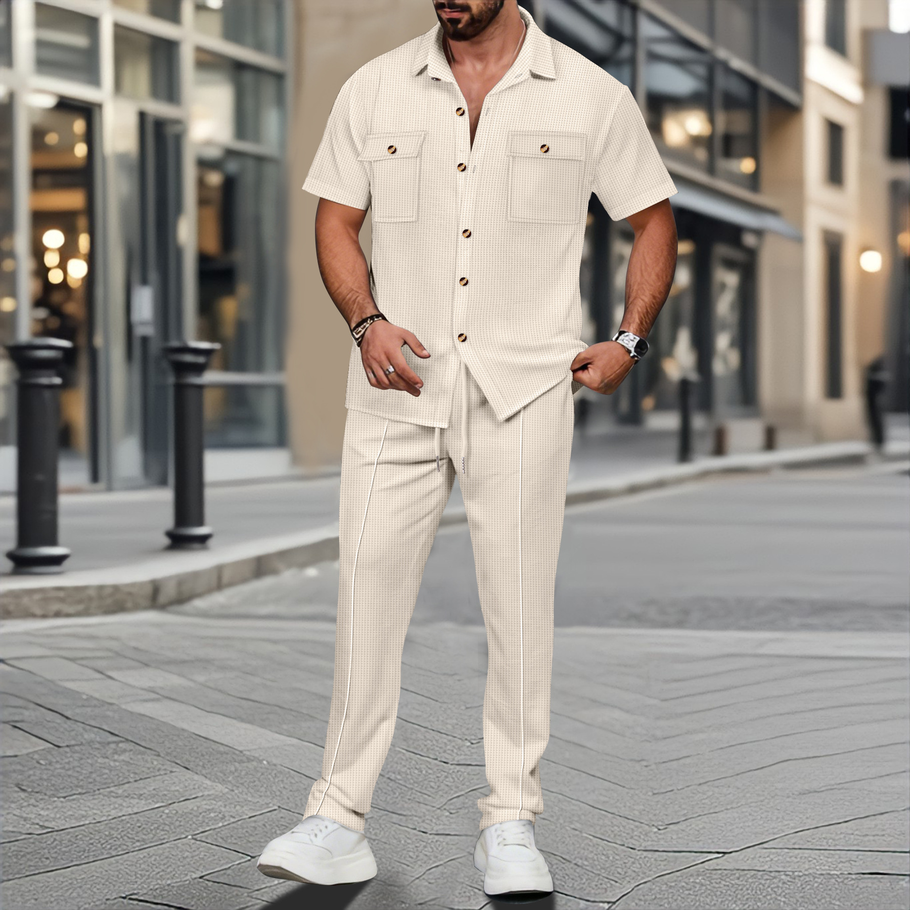 Summer Clothing Haul - Men Summer Solid Color Lapel Button