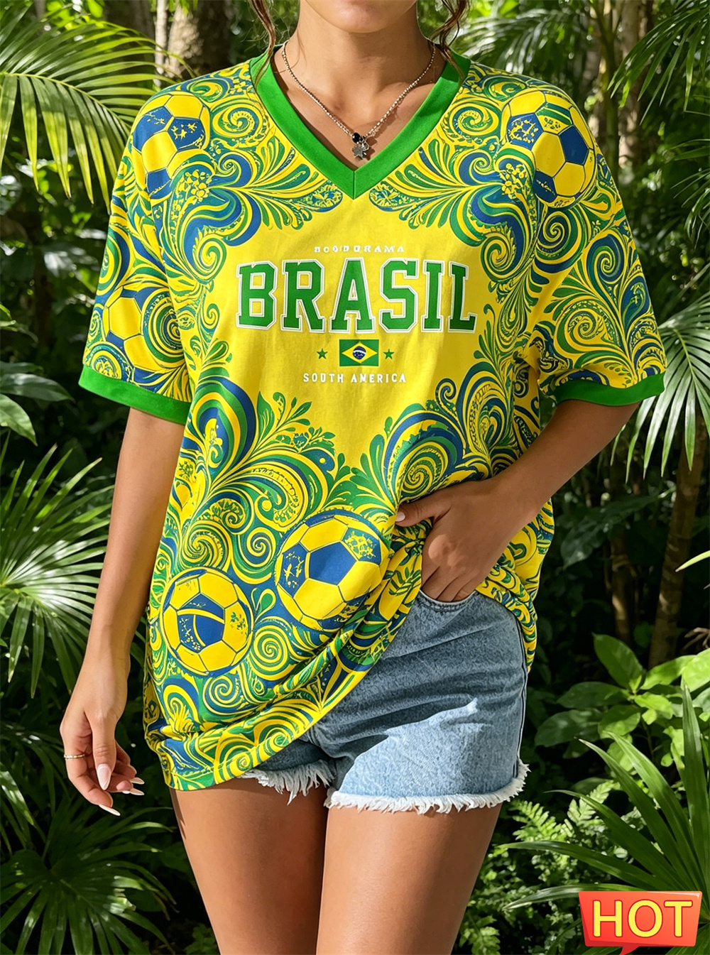 Yellow Summer Clothing - New Brazilian T-shirt Summer Women's V-neck