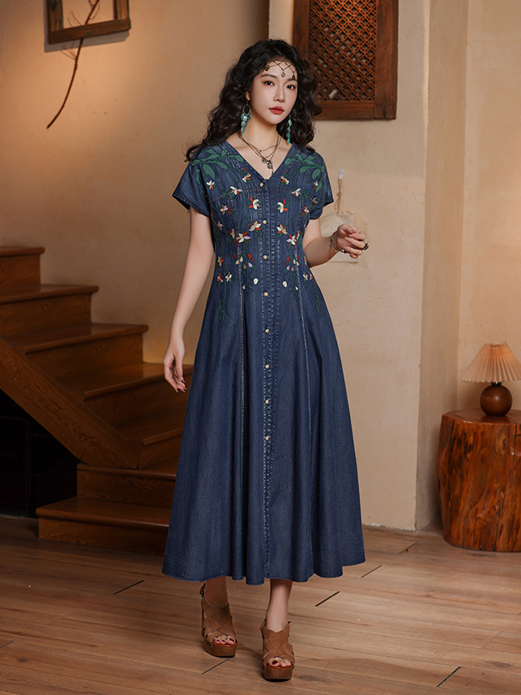 Summer Clothing Women Sale - TIYIHAILEY Women Denim Dresses Long Mid-Calf