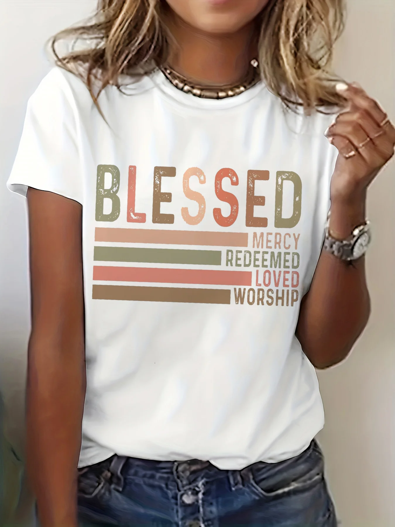 Summer Clothing Words - Polyester Casual Summer Women'S Clothing Blessed