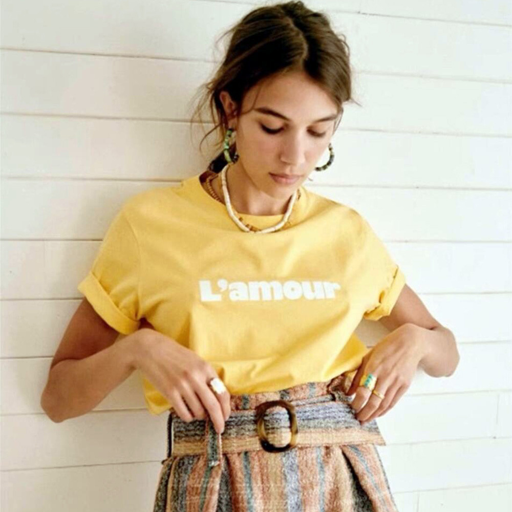 French Retro Letters Printing  - огляд і ціна Yellow Summer Clothing