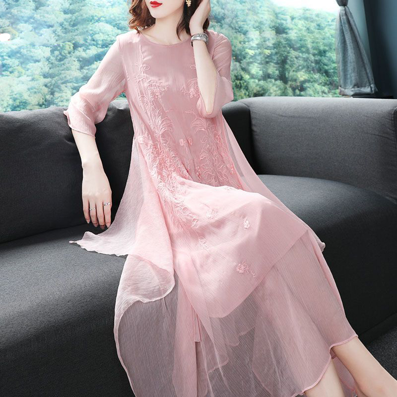 Elegant O-Neck Spliced Gauze E - огляд і ціна Summer Gauze Clothing