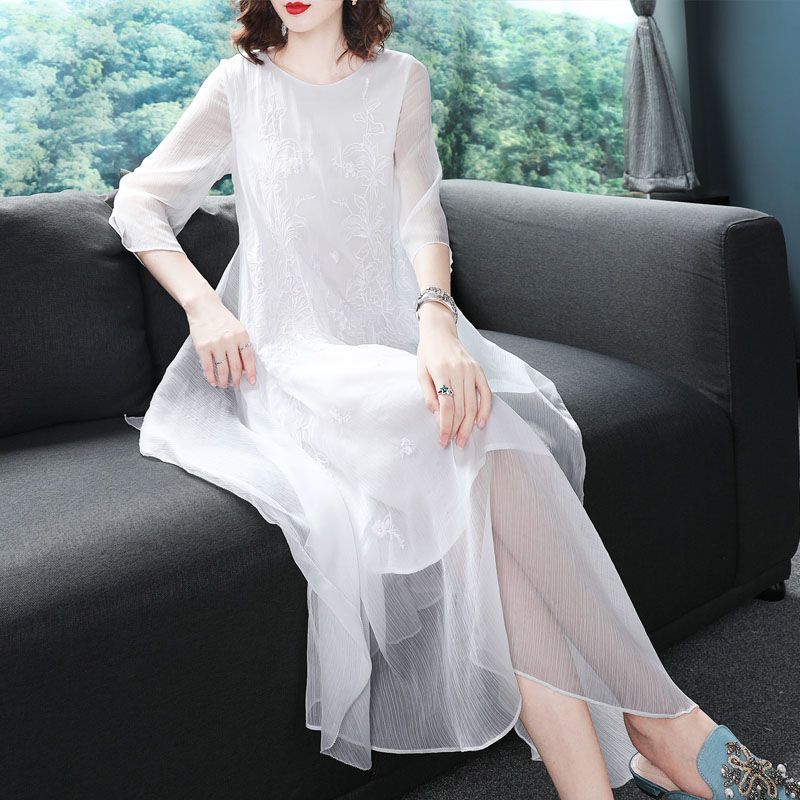 Elegant O-Neck Spliced Gauze E - огляд і ціна Summer Gauze Clothing