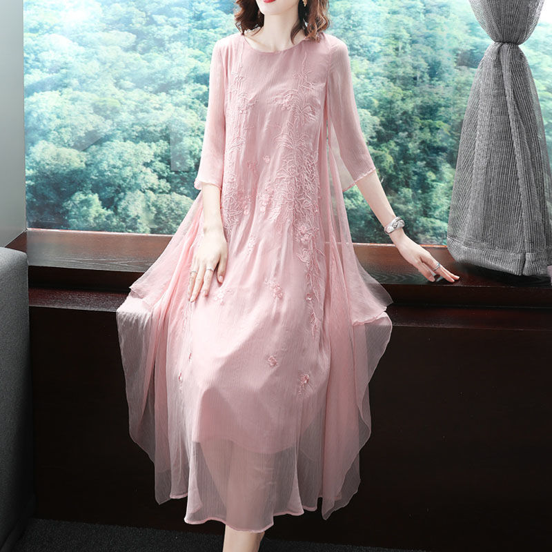 Elegant O-Neck Spliced Gauze E - огляд і ціна Summer Gauze Clothing