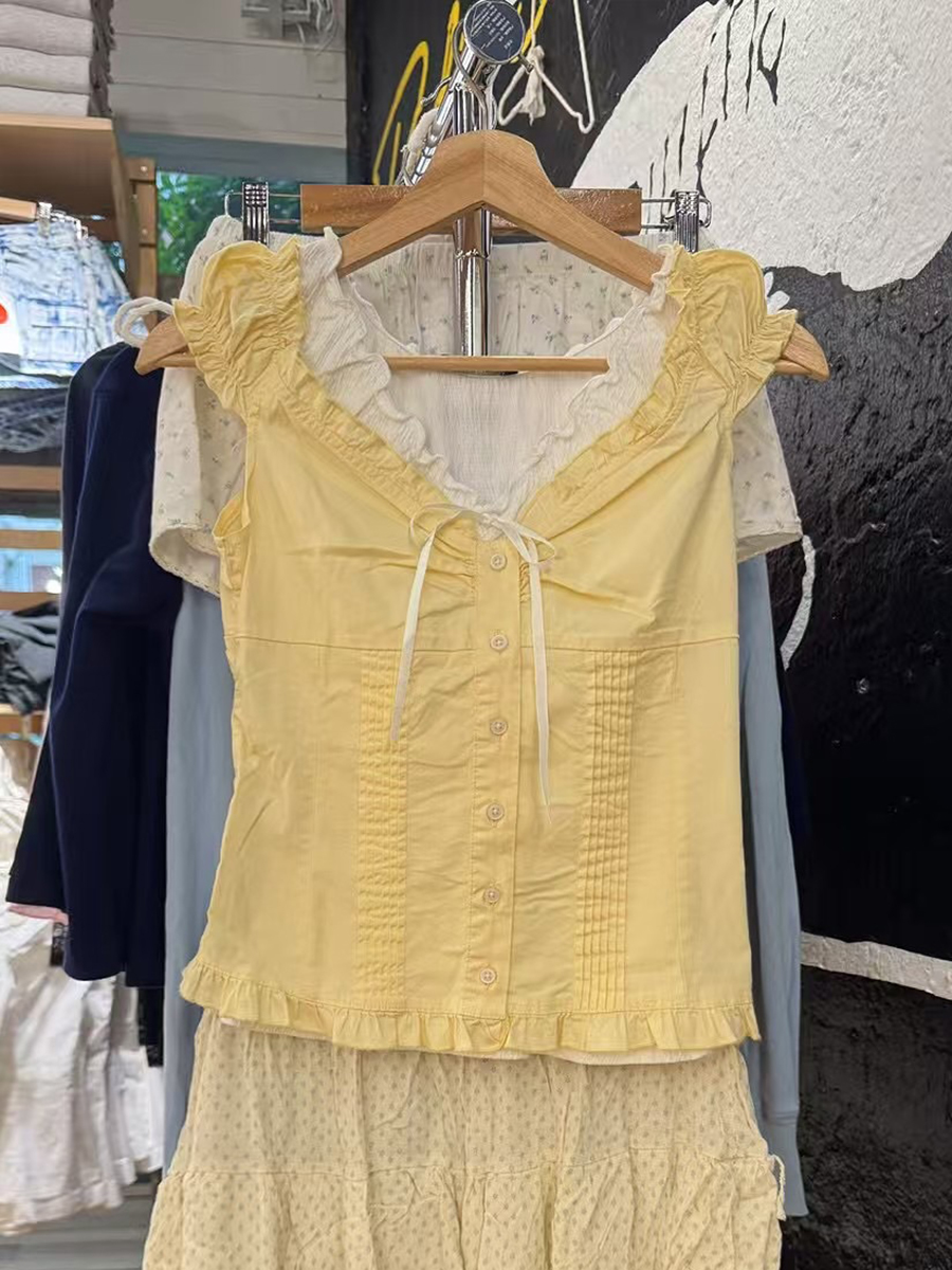 Yellow Slim Pleated Blouse T-s - огляд і ціна Yellow Summer Clothing