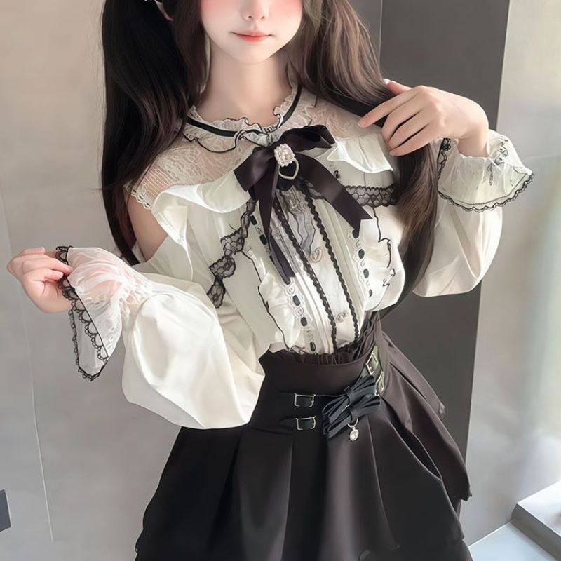 Japanese Gothic Y2k Lolita Sty - огляд і ціна Off Shoulder Blouse