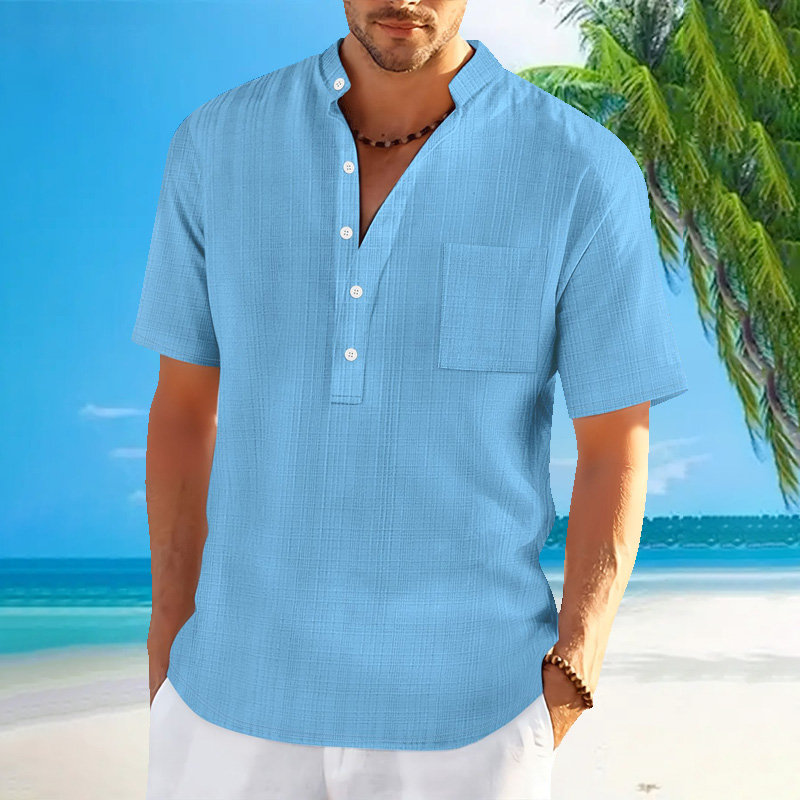 New men's standing collar shor - огляд і ціна Summer Clothing Men Linen