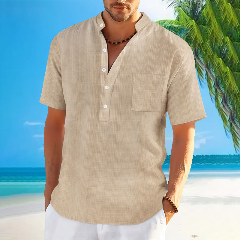 New men's standing collar shor - огляд і ціна Summer Clothing Men Linen