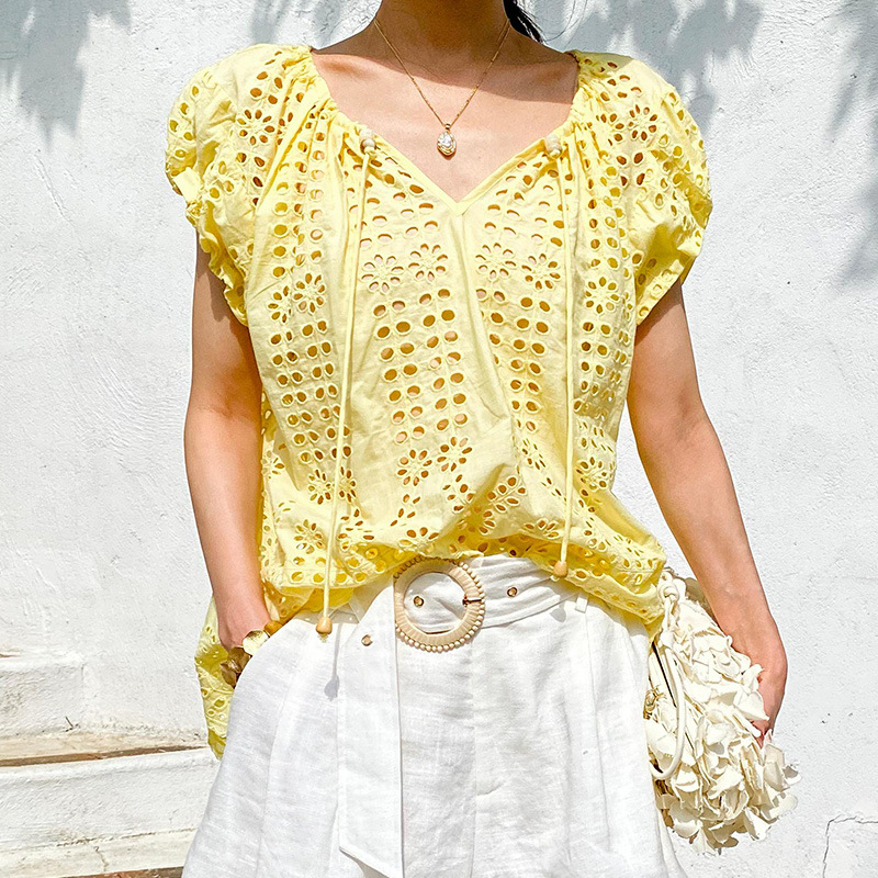 French Style Elegant Chic Blou - огляд і ціна Yellow Summer Clothing