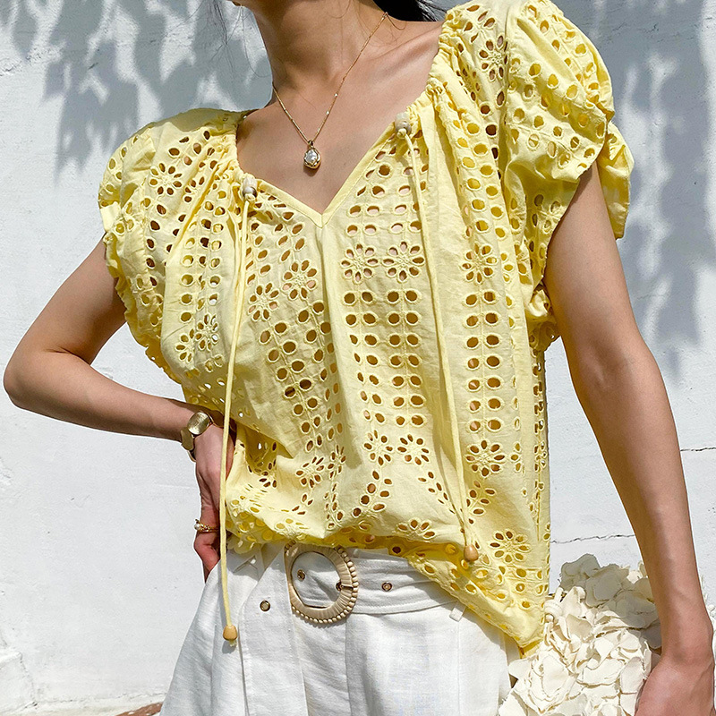 French Style Elegant Chic Blou - огляд і ціна Yellow Summer Clothing