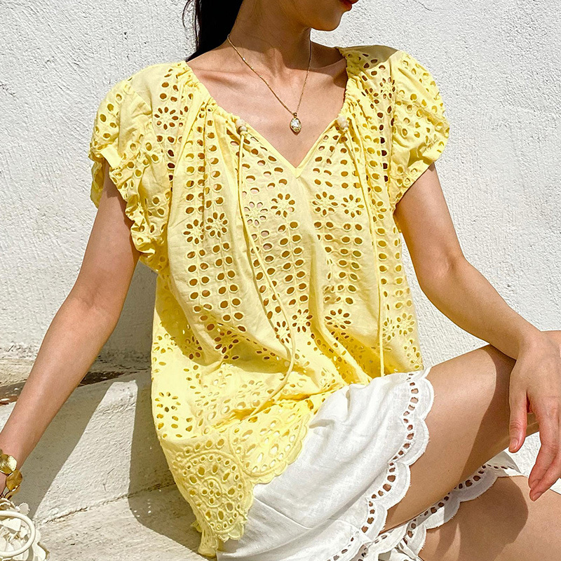 French Style Elegant Chic Blou - огляд і ціна Yellow Summer Clothing