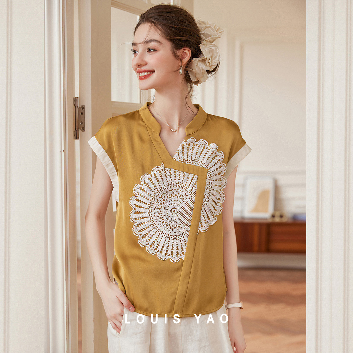 LOUIS YAO Color Contrasting Ar - огляд і ціна Yellow Summer Clothing