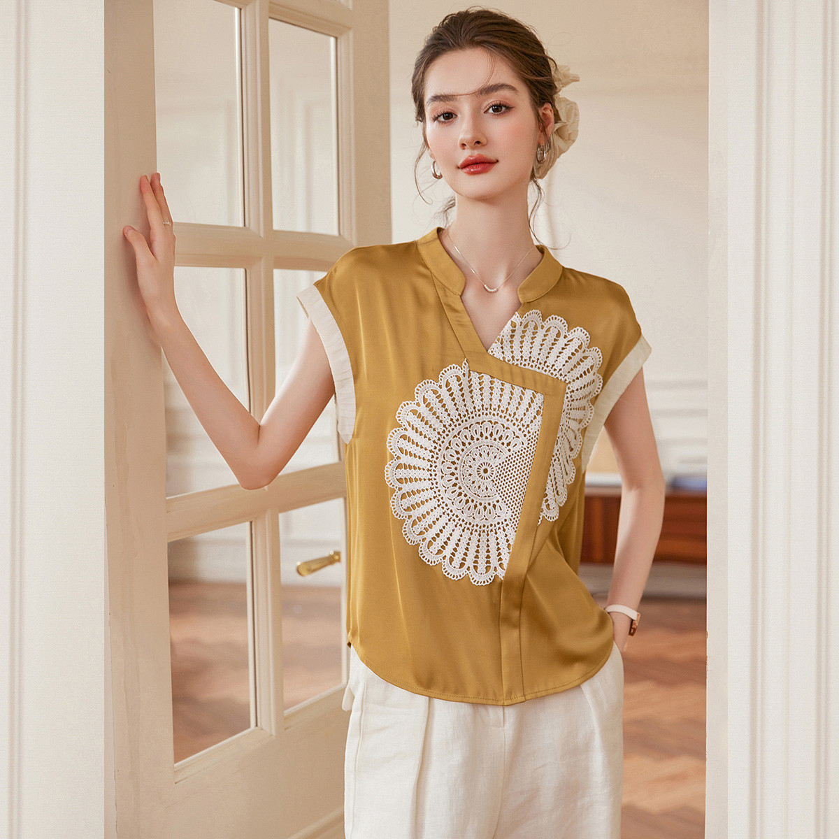 LOUIS YAO Color Contrasting Ar - огляд і ціна Yellow Summer Clothing
