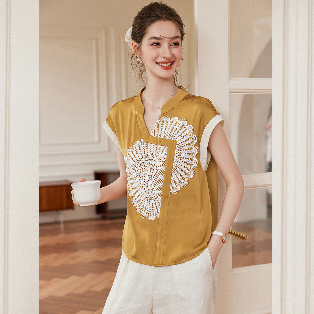 LOUIS YAO Color Contrasting Ar - огляд і ціна Yellow Summer Clothing