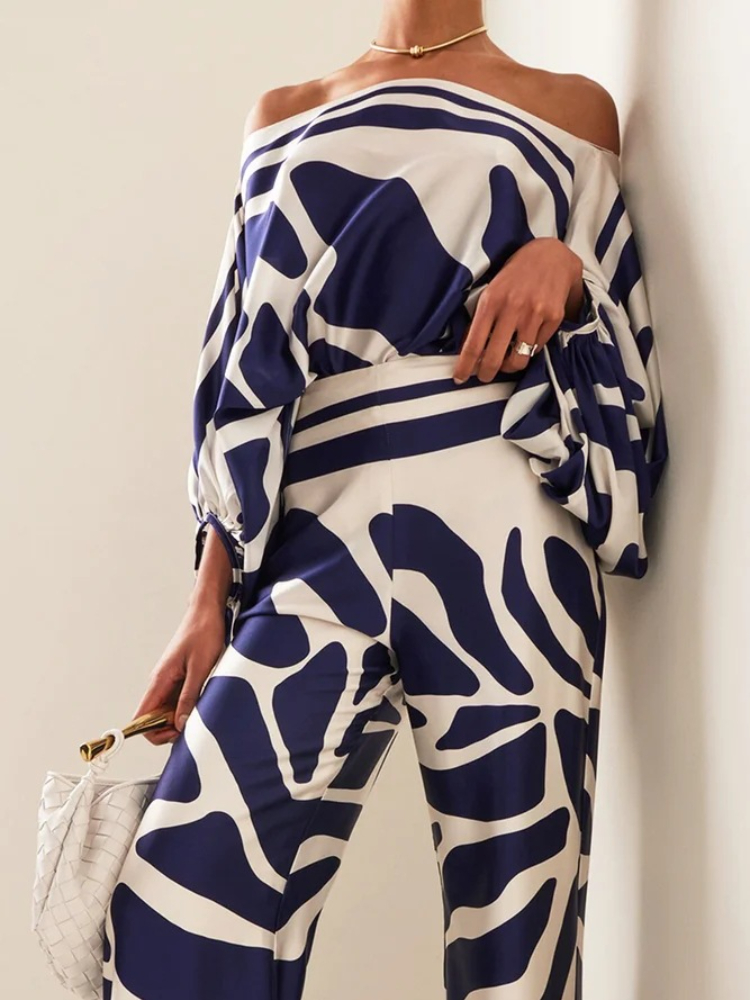 Women's Printed Satin 2-piece  - огляд і ціна Off Shoulder Blouse