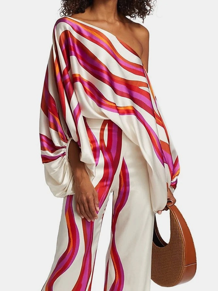 Women's Printed Satin 2-piece  - огляд і ціна Off Shoulder Blouse