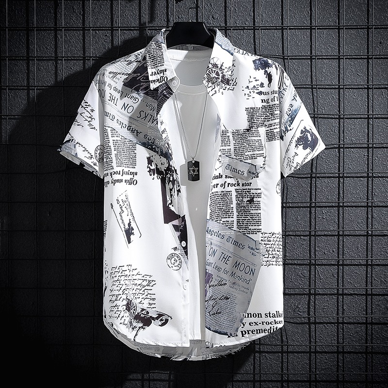 Newspaper Printed Shirt,Korean - огляд і ціна Summer Clothing Essentials Men