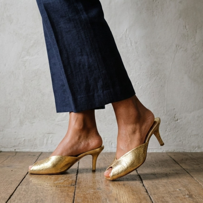 Shiny Gold Women Mules Shoes S - огляд і ціна Summer Clothing Ladies