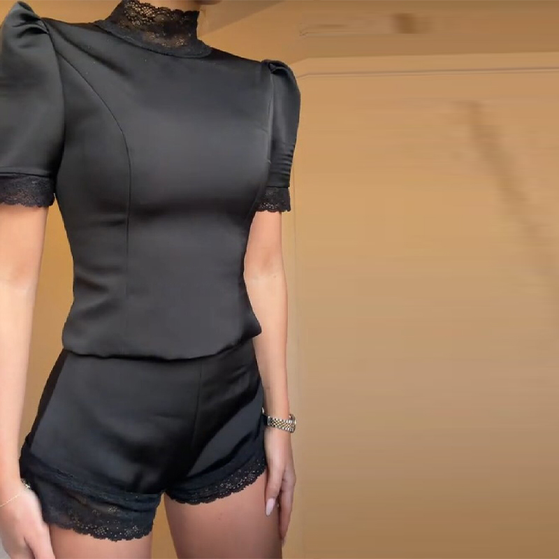 New Satin Lace Edge Top Short  - огляд і ціна Off Shoulder Blouse