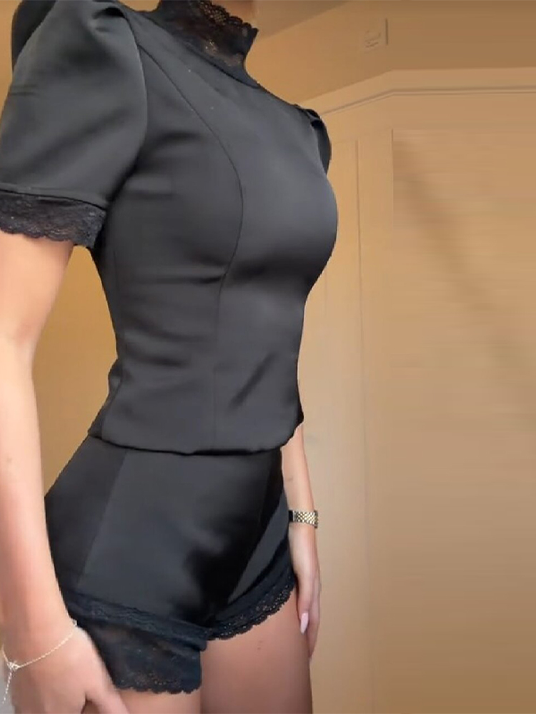 New Satin Lace Edge Top Short  - огляд і ціна Off Shoulder Blouse