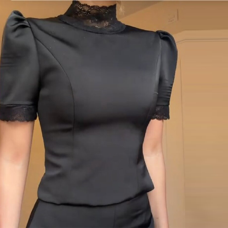 New Satin Lace Edge Top Short  - огляд і ціна Off Shoulder Blouse